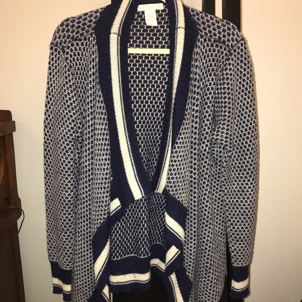 Navy and White Patterned Cardigan